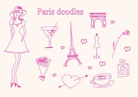 Paris doodles set Stock Illustration