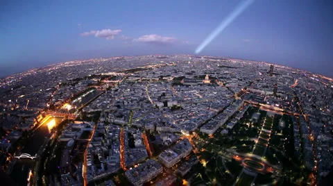 Paris at Dusk with Light Beam from Eiffel Tower Stock Footage 922234