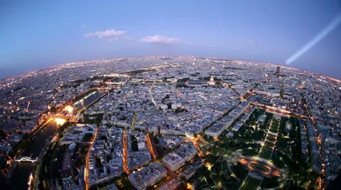 Paris at Dusk with Light Beam from Eiffel Tower Stock Footage 922360
