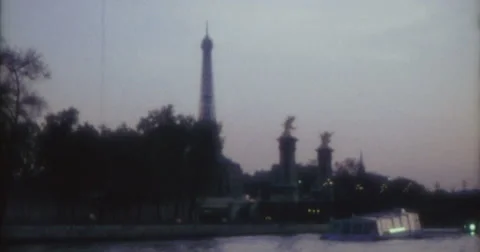 Paris Eifel Tower Seine River Boat 70s 80s 16mm Stock Footage 46434707