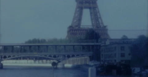 Paris Eifel Tower Train Bridge 60s Vintage Stock Footage 46557409