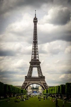 Paris Eiffel Tower and Champ de Mars in Paris, France. Eiffel Tower is one of Foto stock