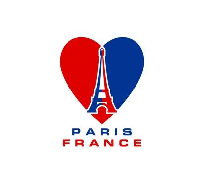 Paris Eiffel tower and heart of France flag, icon Stock Illustration