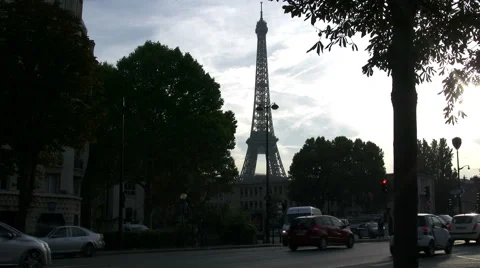 Paris Eiffel Tower and moving traffic time lapse Stock Footage 41135378