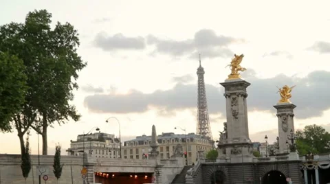 Paris Eiffel Tower And Pont Alexandre Stock Footage 8838291