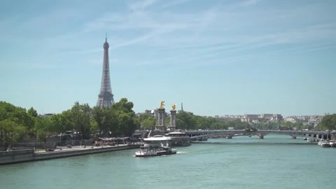 Paris, the Eiffel Tower and the River Seine Stock Footage 331932132