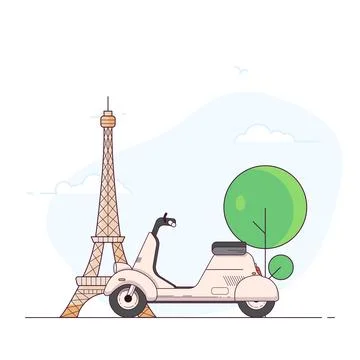 Paris Eiffel tower and scooter Illustrazione stock