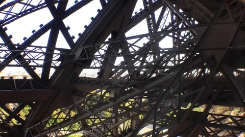 Paris Eiffel Tower from the bottom. Lift down. Paris tours Video stock 82938276