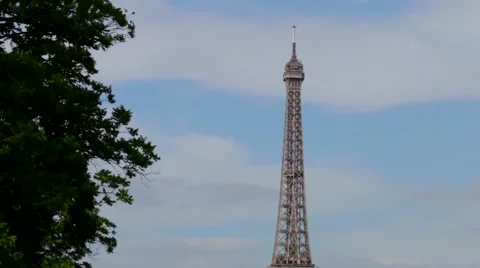 PARIS: Eiffel Tower with bridge and river in the morning time, vertical pan Stock Footage 64919315