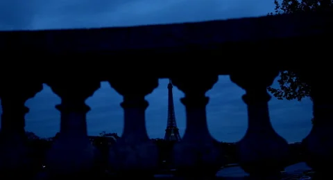 Paris Eiffel Tower Bridge by Night Stock Footage 68549521