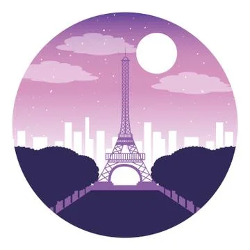 Paris eiffel tower city night moon Stock-Illustration