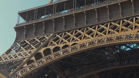 Paris Eiffel Tower close up showing detail and rust on wrought iron Stock Footage 97600904