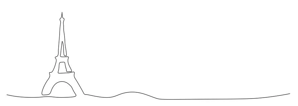 Paris Eiffel tower continuous one line drawn. Paris attractions illustratio.. イラスト素材