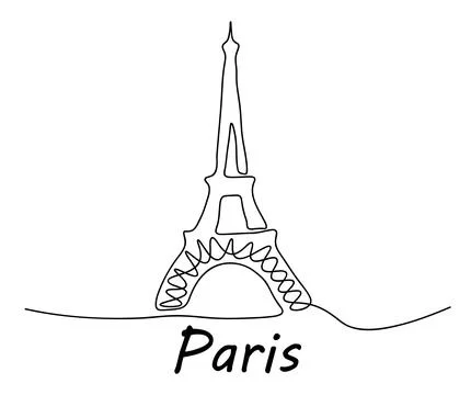 Paris Eiffel tower continuous one line drawn. Paris attractions illustration Illustrazione stock
