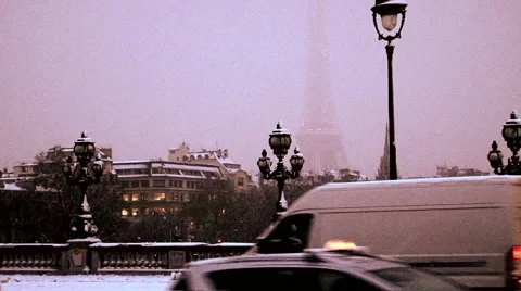 Paris eiffel tower covered in snow Stock Footage 979165