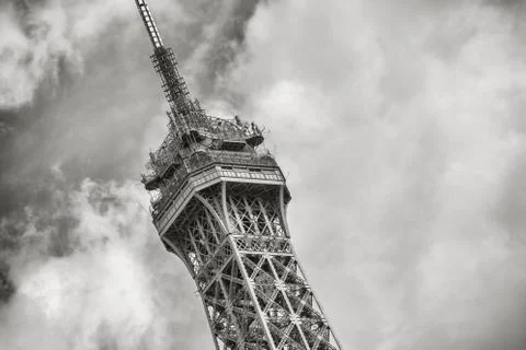 Paris Eiffel tower detail close-up in black and white colors Stock Photos