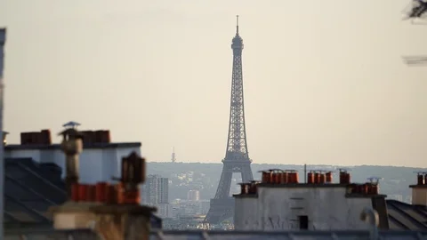 Paris Eiffel tower at dusk Stock Footage