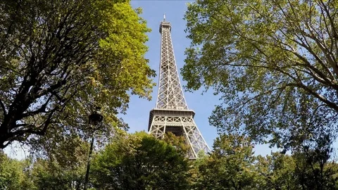 Paris Eiffel Tower framed by autumn trees Stock Footage 96216135
