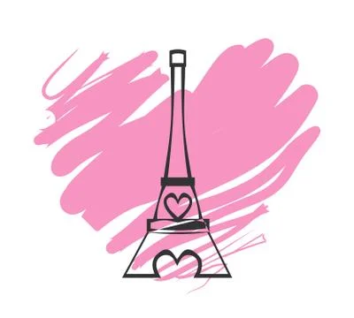 Paris Eiffel Tower Icon with pink heart 스톡 일러스트