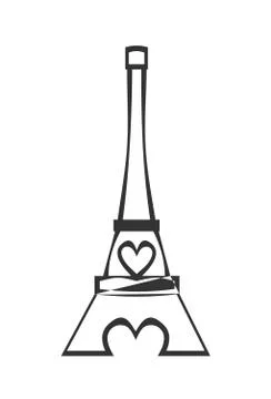 Paris Eiffel Tower Icon with pink heart 스톡 일러스트