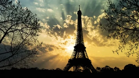 Paris Eiffel Tower Landscape Trees Tree River, Stock Footage 195085976