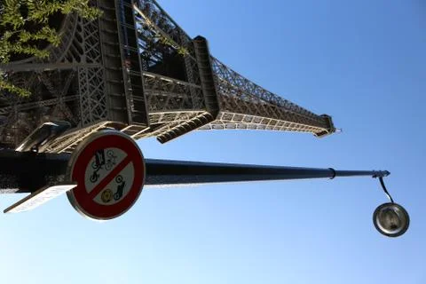 Paris Eiffel Tower with Light Pole under Blue Sky Stock Photos