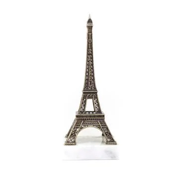 Paris Eiffel tower miniature on the marble stand isolated on white background 写真素材