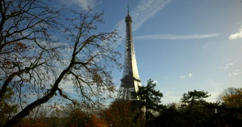 Paris Eiffel Tower on a perfect sunny day Stock Footage 255986540
