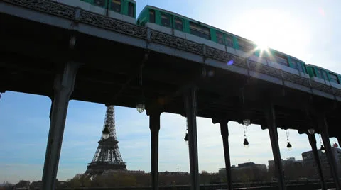 Paris - Eiffel Tower - Pont De Bir-Hakeim, Pont De Passy Bridge, Paris, France Stock Footage 24694324