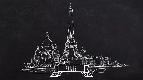 Paris Eiffel Tower self drawing lines Stock Footage 75780976