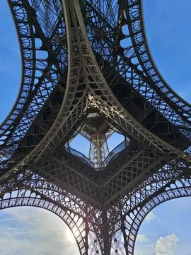 Paris Eiffel Tower, in spring with beautiful sky in the background Stock Photos
