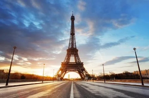 Paris, Eiffel tower at sunrise. Stock Photos