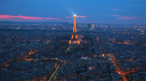 Paris - Eiffel Tower -Sunset 11. Unique and beautiful scene. Magical Light Stock Footage 24693899