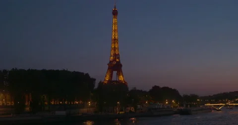 Paris Eiffel Tower at sunset - Tour Eiffel in France at evening in 8k Stock Footage 210822054