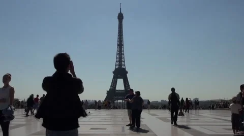 Paris Eiffel Tower Tourists taking pictures Trocadéro - 1080p Stock-Footage 54108540