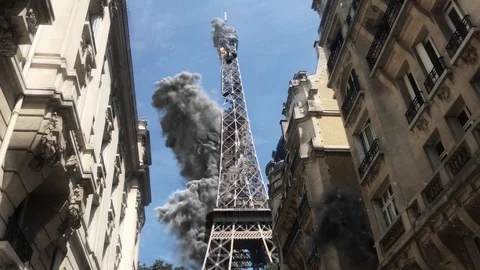 Paris Eiffel tower under attack Stock Footage 103113120