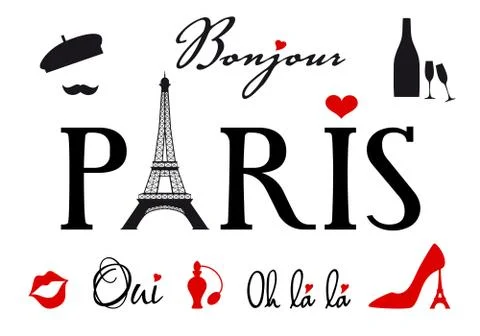 Paris with Eiffel tower, vector set Stock Illustration