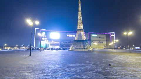 Paris Eiffel Tower view from above night timelapse hyperlapse. Stock Footage 278877713