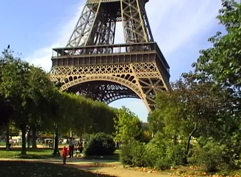 Paris Famous Eiffel Tower Monument Sunny Day Tilt Down Stock Footage 280566278