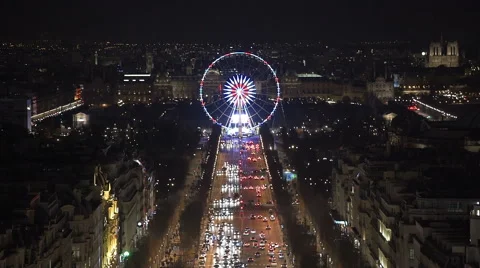 Paris ferris wheel at night Stock Footage 61223893