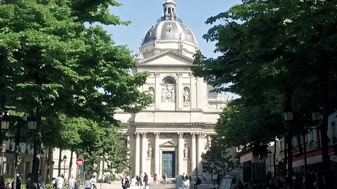 Paris, France - circa May, 2017: View of Sorbonne University in Paris Stock Footage