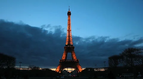 Paris, France. Eiffel Tower. La Tour Illuminated. Clouds, time lapse, Sunset 23 Stock Footage 24692653