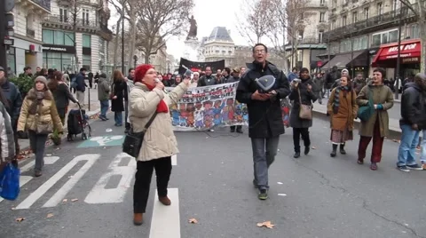 Paris, France, Libya Demonstration, in Support of Libyan Revolution, Stock Footage