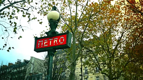 Paris, France - Nov 6th, 2013: Metro symbol in Paris Stock Footage