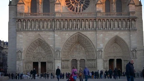 PARIS, FRANCE,Sunset at Notre Dame de Paris cathedral.ultra hd 4k, real time Stock Footage 75112248