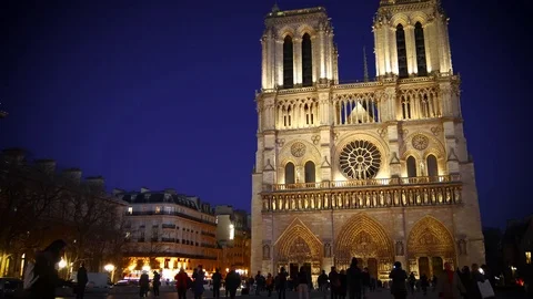 PARIS, FRANCE,Sunset at Notre Dame de Paris cathedral.ultra hd 4k, real time Stock Footage 75112443