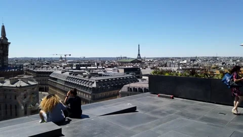 Paris Galeries Lafayette rooftop timelapse Stock Footage 136775332
