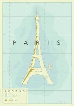 Paris geographical map with eiffel tower poster Stock Illustration