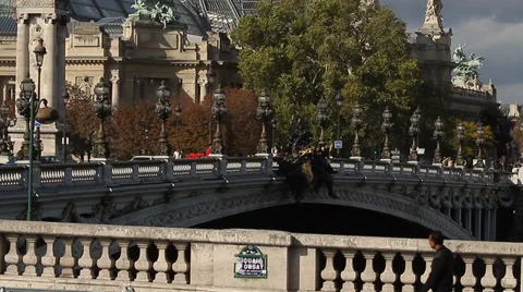 PARIS - GOLDEN STATUE ON BRIDGE Stock Footage 28014581