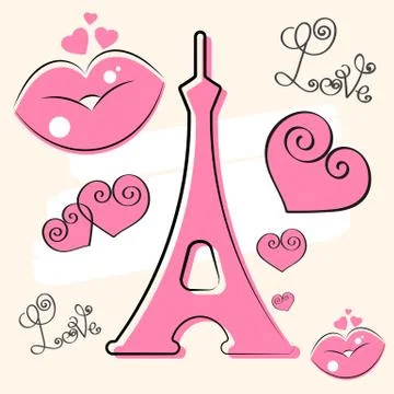 Paris Hand Drawn Vector Lettering And Eiffer Tower. Design Element For Cards, Stock Illustration